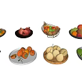 fruit plate fruit tray banana apple pear persimmon pomegranate lemon 3d model