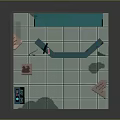 Cartoon Scene Featuring Futuristic Counter Neon Sign Screens Control Panels And Characters