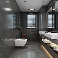Modern Bathroom Interior With Wall Mounted Vanity Smart Toilet And Glass Shower