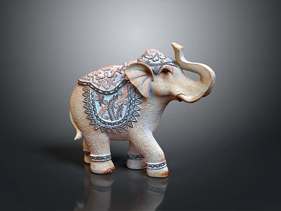 Exquisite Detailed Carved Elephant Sculpture With Intricate Patterns And Decorative Design 3d model