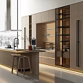 Modern Kitchen Interior Design With Island Counter Cabinets And Pendant Lights