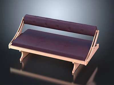 Comfortable modern multi person sofa with purple cushion and wooden frame 3d model