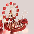 Festive Happy New Year Ferris Wheel Decor With Red Heart Fireworks And Gift Boxes