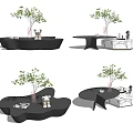 Unique Modern Coffee Table Designs With Black White Marble And Small Decorative Trees 3d model