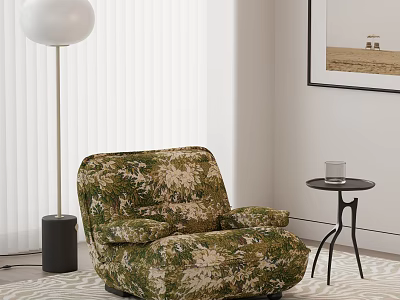 Floral Pattern Single Sofa With Small Round Side Table And Floor Lamp Near White Blinds 3d model