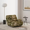 Floral Pattern Single Sofa With Small Round Side Table And Floor Lamp Near White Blinds