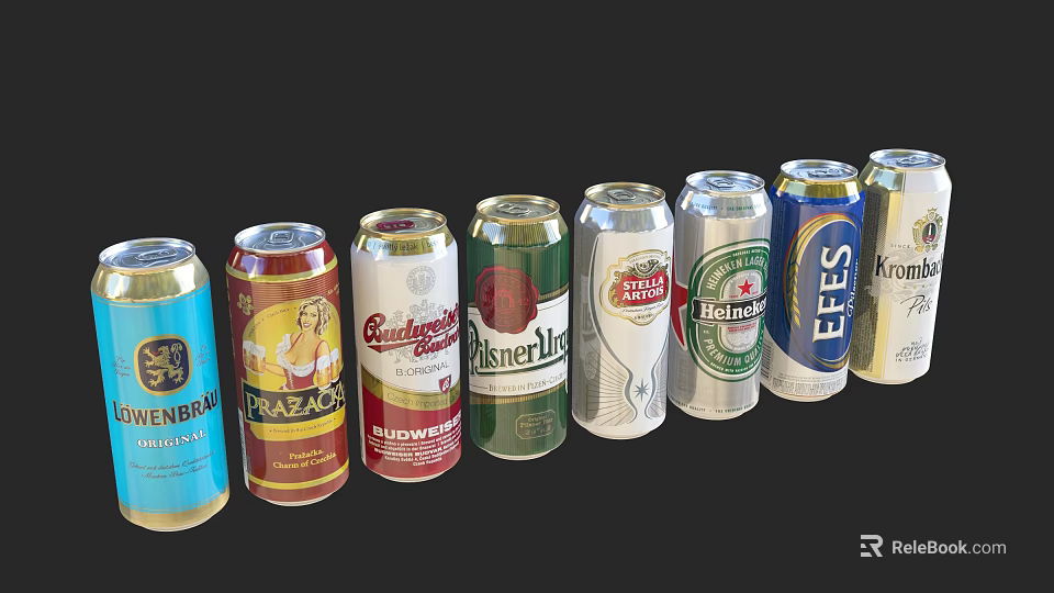 Assorted Beer Cans Collection With Various Brand Labels On Black Background 3d model 