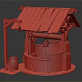 Garden Ornament Brick Well With Wooden Roof Bucket And Lamp Post Design