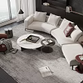 Modern L Shaped Sofa And Round Coffee Table Set With Gray Rug Red Armchair
