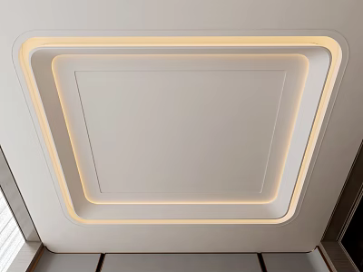 Modern Ceiling Design With Recessed Lighting Strip And White Layered Structure 3d model