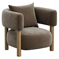 Cozy Beige Leisure Chair with Plush Fabric Cushion and Solid Wooden Legs