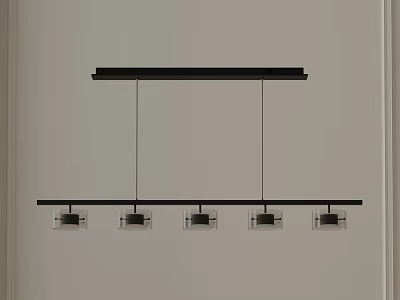 Modern Linear Pendant Light With Black Frame And Five Square Glass Shades Design 3d model