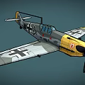 World War II Gray and Yellow Fighter Aircraft with Black and White Cross Insignia Propeller