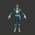 Man Wearing Blue and White Tight Suit With Red Belt White Gloves Diamond Boots