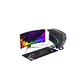 Gaming PC Setup With RGB Lighting Monitor Colorful Display Keyboard Mouse And Mouse Pad