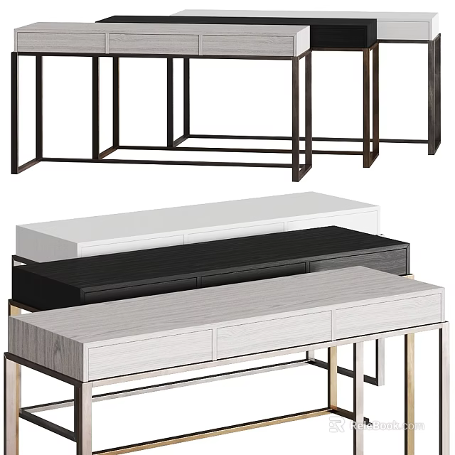 Modern Functional Desk With Wooden Top Metal Frame And Storage Drawers 3d model 