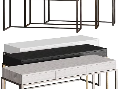 Modern Functional Desk With Wooden Top Metal Frame And Storage Drawers 3d model