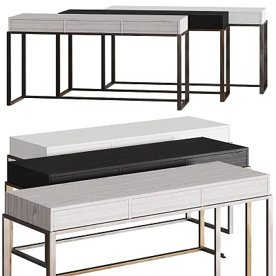 Modern Functional Desk With Wooden Top Metal Frame And Storage Drawers 3d model