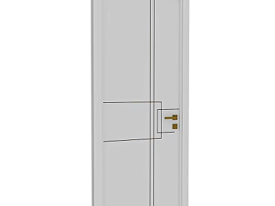White Hinged Door With Simple Panel Design And Golden Handle For Interior 3d model