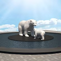 White Polar Bear Mother and Cub Sculpture on Round Platform Under Blue Sky Clouds