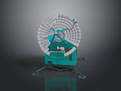 Large Satellite Dish Antenna With White Teal Structure And Base Stand 3d model
