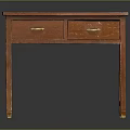 Vintage Wooden Desk With Two Drawers And Golden Handles For Home Study