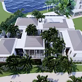 Modern Luxury Villa Exterior With Landscaped Courtyard Swimming Pool And Aerial View