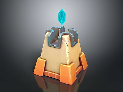 Beige Tower Structure With Blue Crystal On Top Metal Frames And Orange Supports 3d model