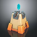Beige Tower Structure With Blue Crystal On Top Metal Frames And Orange Supports