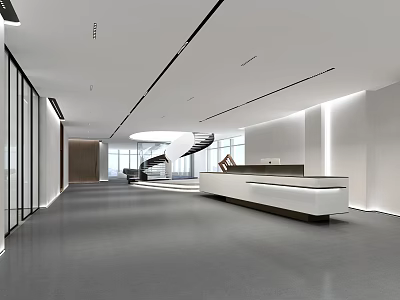 Modern Office Reception Desk With Spacious Hall Bright Lighting And White Background Wall 3d model