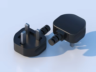 Black Electrical Plugs For Household Use With UK Pins And Adapter Design 3d model