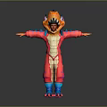 Vibrant Dinosaur Costume Worn by Person Standing With Arms Outstretched in Orange Blue Red