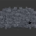 Cartoon Style Castle Ruins With Broken Walls And 3D Modeled Towers On Dark Background