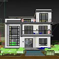 Modern Two Story Detached Villa with Large Windows Balcony and Courtyard Greenery