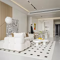 Modern Living Dining Room Interior With Beige Sofa Abstract Artwork And Coffee Table