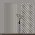 Modern Wall Panels With Vertical Stripes And Diamond Pattern Decorated By Green Plant In Vase