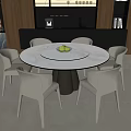 Modern Dining Table Set With Round White Marble Top And Six White Chairs 3d model