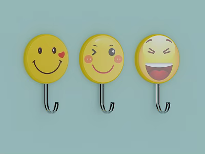 Yellow Round Smiley Face Wall Hooks With Various Expressions For Home Decor 3d model