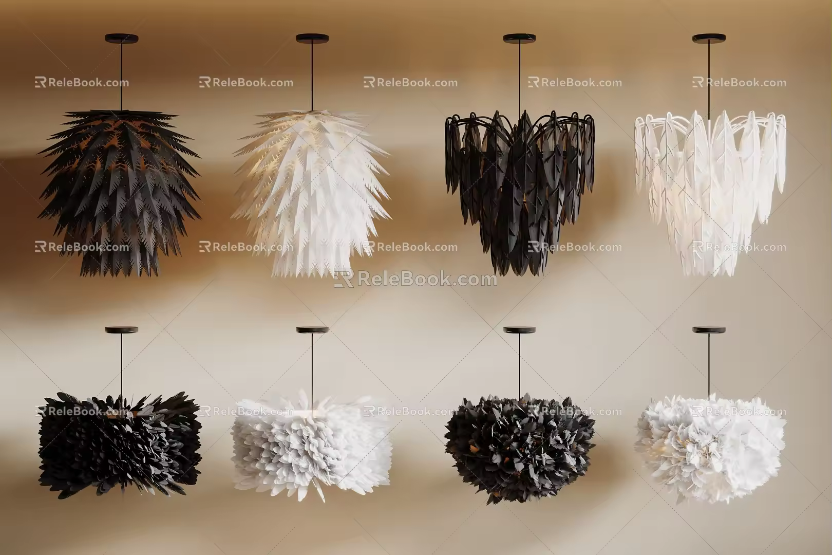 Modern decorative chandelier feather lamp 3d model