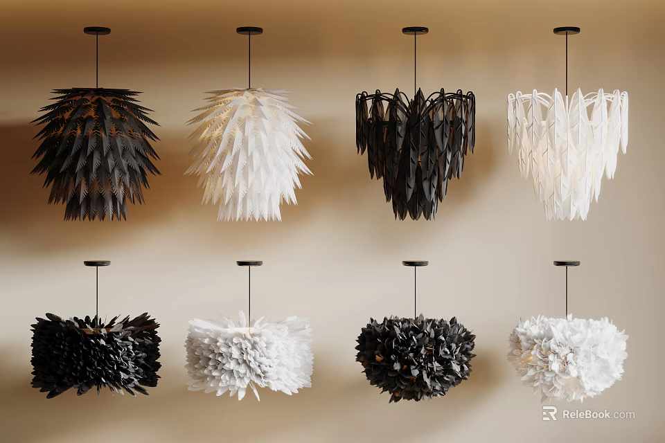 Modern Black White Feather Chandeliers Stylish Home Decor Pendant Lighting 3d model 