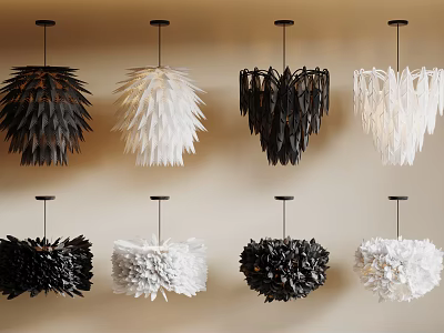 Modern Black White Feather Chandeliers Stylish Home Decor Pendant Lighting 3d model