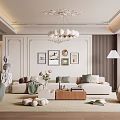 Luxurious Modern Living Room With Chandelier Sofa Wall Art Rug Floor Lamp And Green Plants