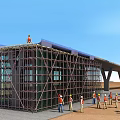 Busy Construction Site with Scaffolding Glass Facade Workers Wearing Safety Helmets and Crane
