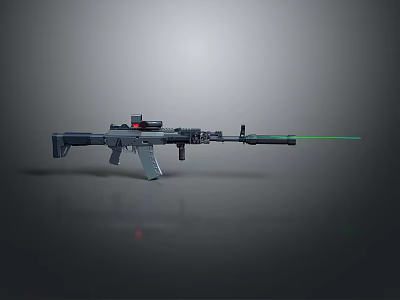 Modern Tactical Rifle With Red Scope And Green Laser Sight For Precision Shooting 3d model