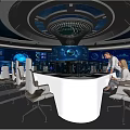 Futuristic Exhibition Hall Interior Design With Starry Dome Ceiling Central Display And Control Stations
