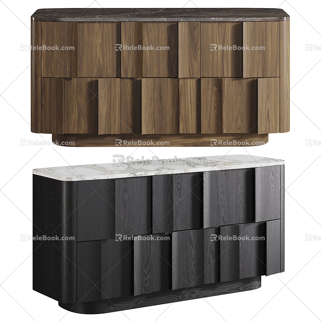 Okha solid wood marble side cabinet 3d model