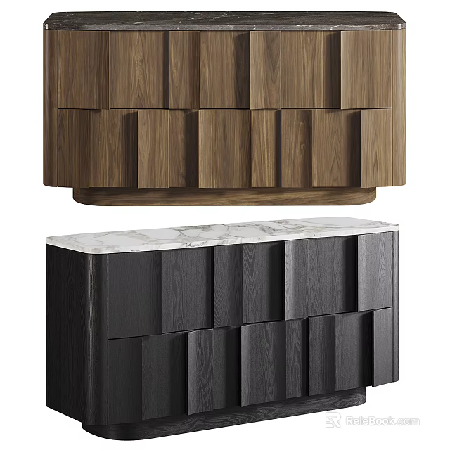 Modern Entryway Cabinet and Side Cabinet Design With Wooden Panels and Marble Top 3d model 