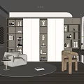 Study Single Chair Lazy Sofa Bookcase Hanging Picture Computer 3d model