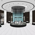 Modern Sales Office Interior With Circular Display Platform And Marble Pillars 3d model