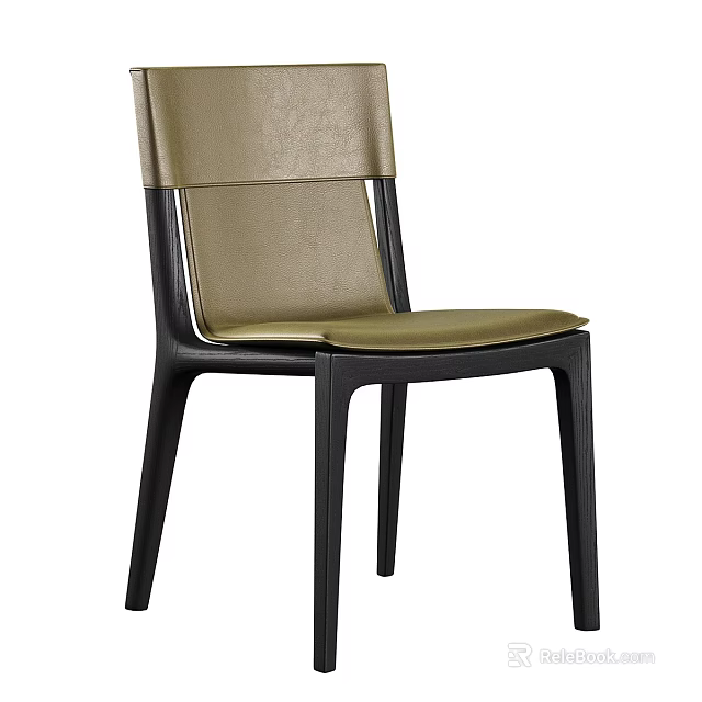 Modern Single Chair With Beige Leather Upholstery And Black Wooden Legs 3d model 